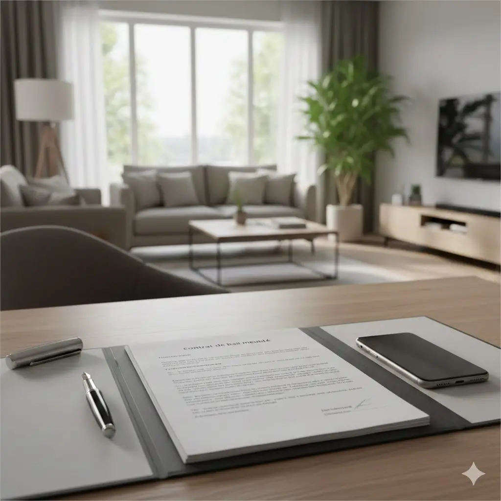 Contrat de bail et calculatrice pour illustrer les conditions de retenue du dépôt de garantie en location longue durée à Angers